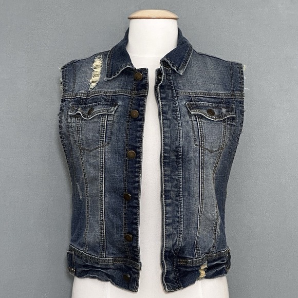 Vintage Gold Mine Women Jacket L Denim Vest Eagle Embroidered Stud Western Biker - Picture 2 of 16